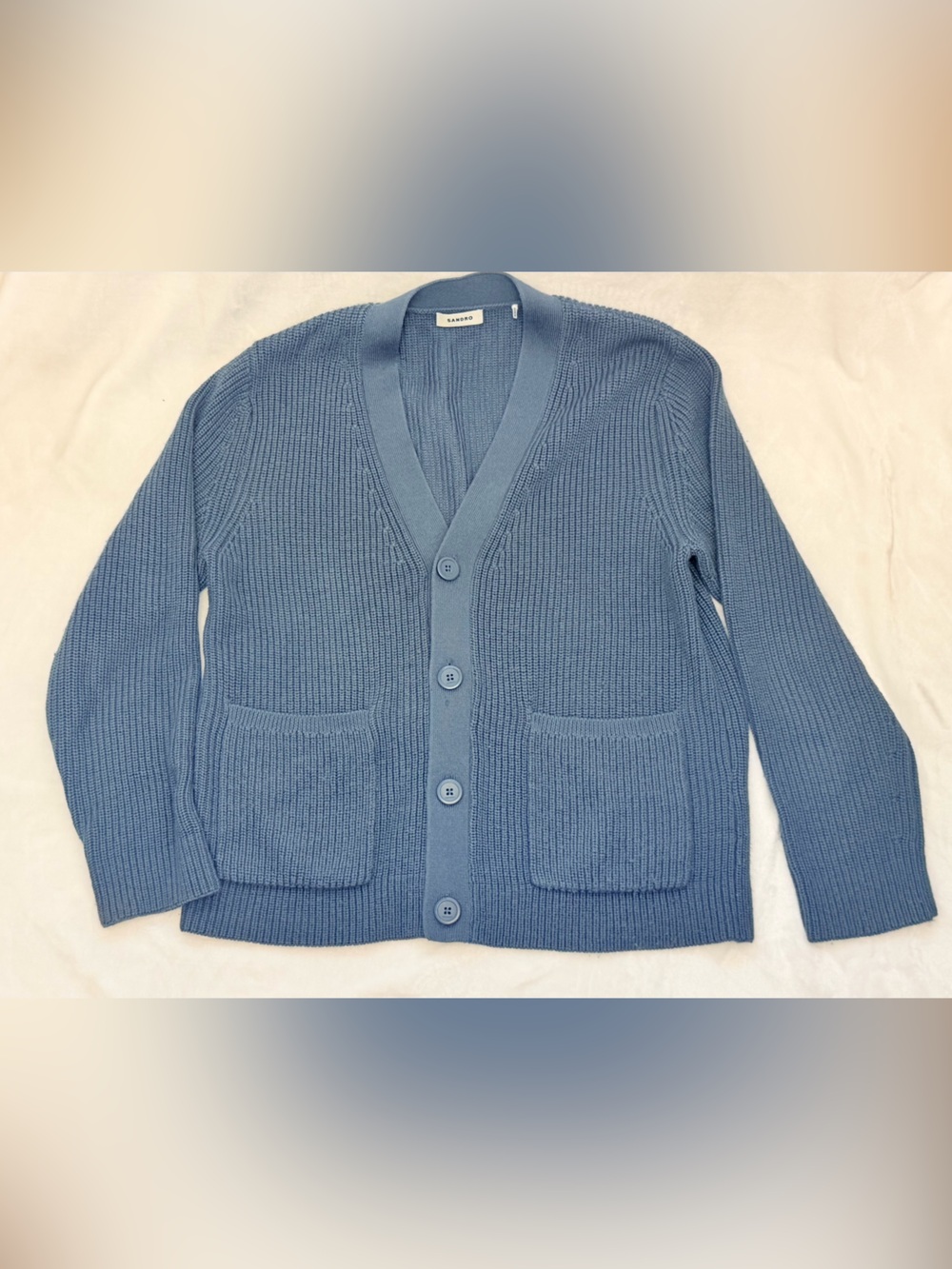Sandro Dusty Blue Ribbed Button-Front Cardigan
